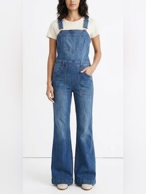 RACHEL Rachel Roy 70's Fitted Denim Overalls Blue Medium Flare